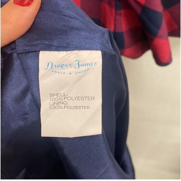 DRAPER JAMES | red navy blue tartan plaid fit and flare short sleeve dress 4 - Picture 7 of 9